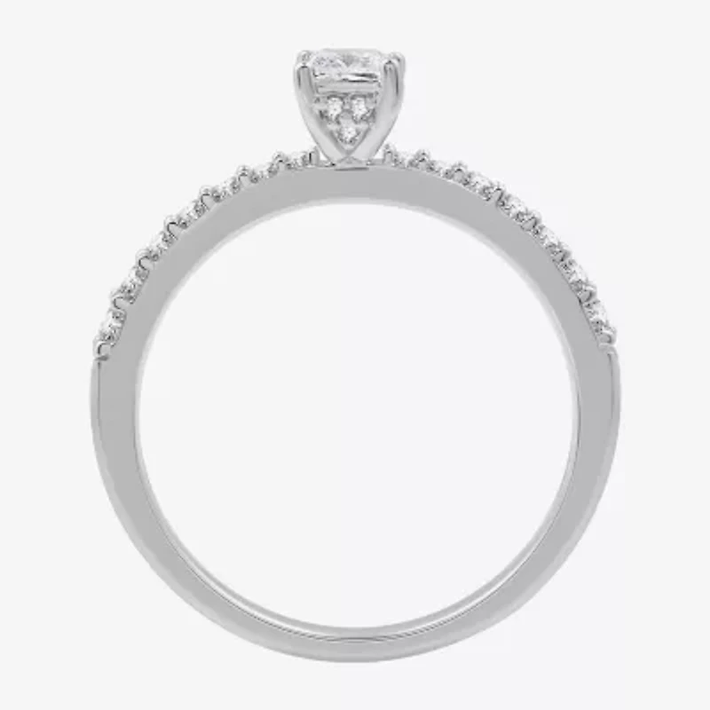 (G / Si1-Si2) Womens 1/2 CT. T.W. Lab Grown White Diamond 10K Gold Side Stone Engagement Ring