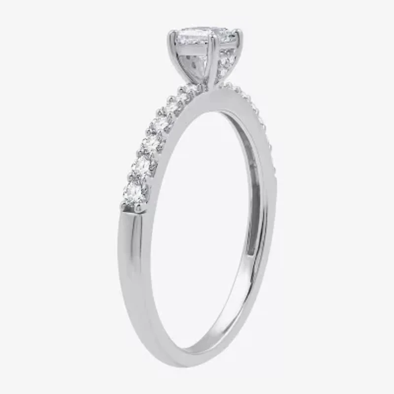 (G / Si1-Si2) Womens 1/2 CT. T.W. Lab Grown White Diamond 10K Gold Side Stone Engagement Ring