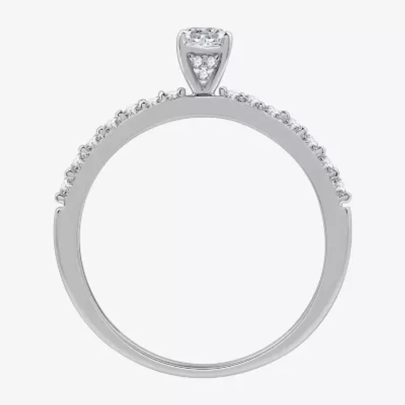 (G / Si1-Si2) Womens 1/2 CT. T.W. Lab Grown White Diamond 10K Gold Round Side Stone Engagement Ring