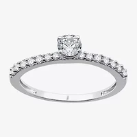 (G / Si1-Si2) Womens 1/2 CT. T.W. Lab Grown White Diamond 10K Gold Round Side Stone Engagement Ring