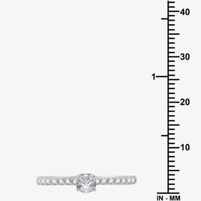 (G / Si1-Si2) Womens 1/2 CT. T.W. Lab Grown White Diamond 10K Gold Round Side Stone Engagement Ring