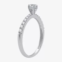 (G / Si1-Si2) Womens 1/2 CT. T.W. Lab Grown White Diamond 10K Gold Round Side Stone Engagement Ring