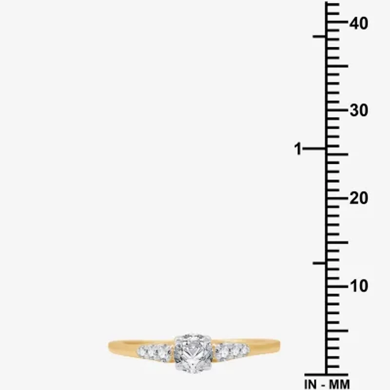 G / Si1-Si2) Womens 1/2 CT. T.W. Lab Grown White Diamond 10K Gold Round Side Stone Engagement Ring