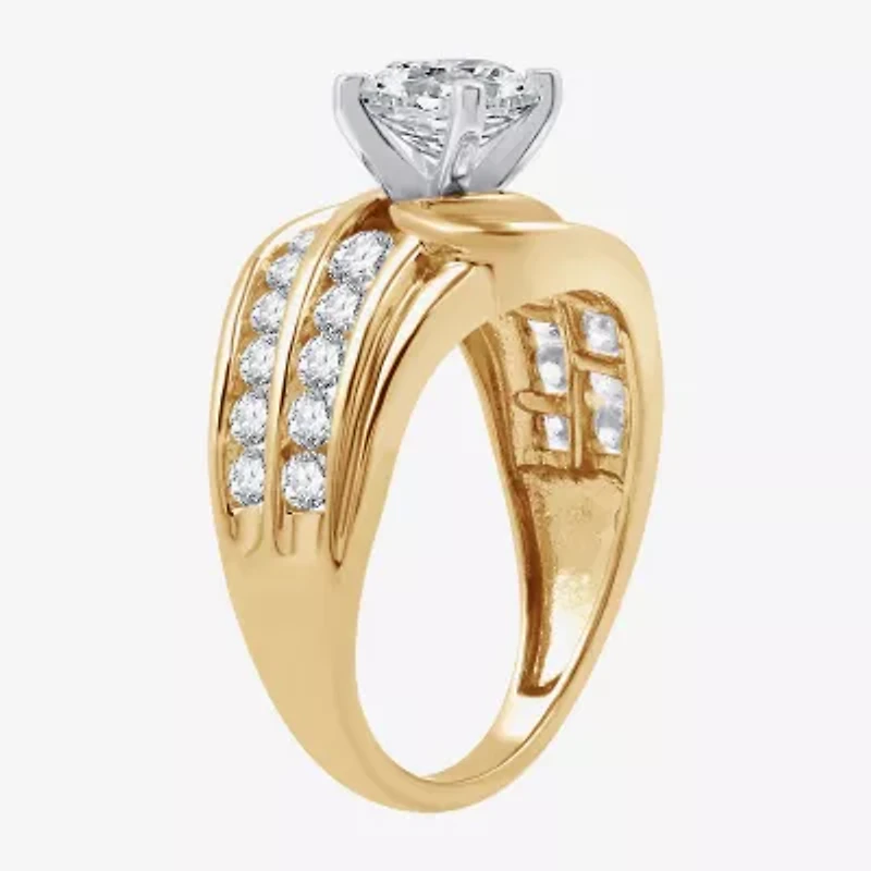 (G / Si1-Si2) Womens 2 CT. T.W. Lab Grown White Diamond 14K Gold Side Stone Bypass  Engagement Ring