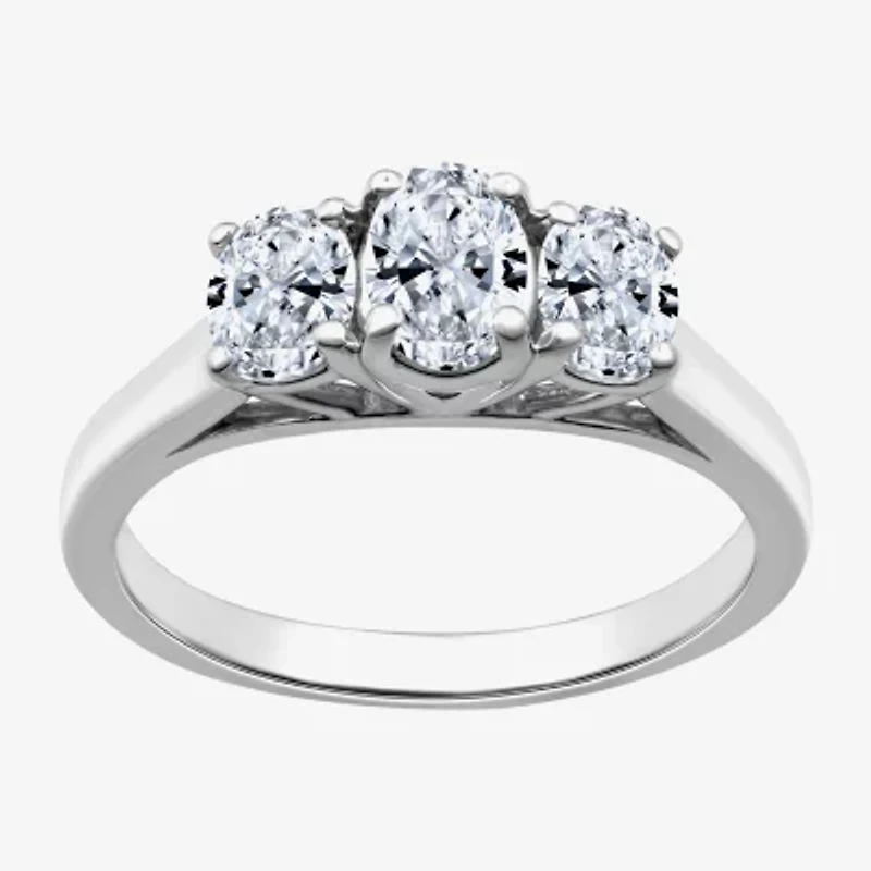 Love Lives Forever (G / Si1-Si2) Womens CT. T.W. Lab Grown White Diamond 10K Gold Oval 3-Stone Engagement Ring