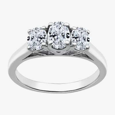 Love Lives Forever (G / Si1-Si2) Womens CT. T.W. Lab Grown White Diamond 10K Gold Oval 3-Stone Engagement Ring