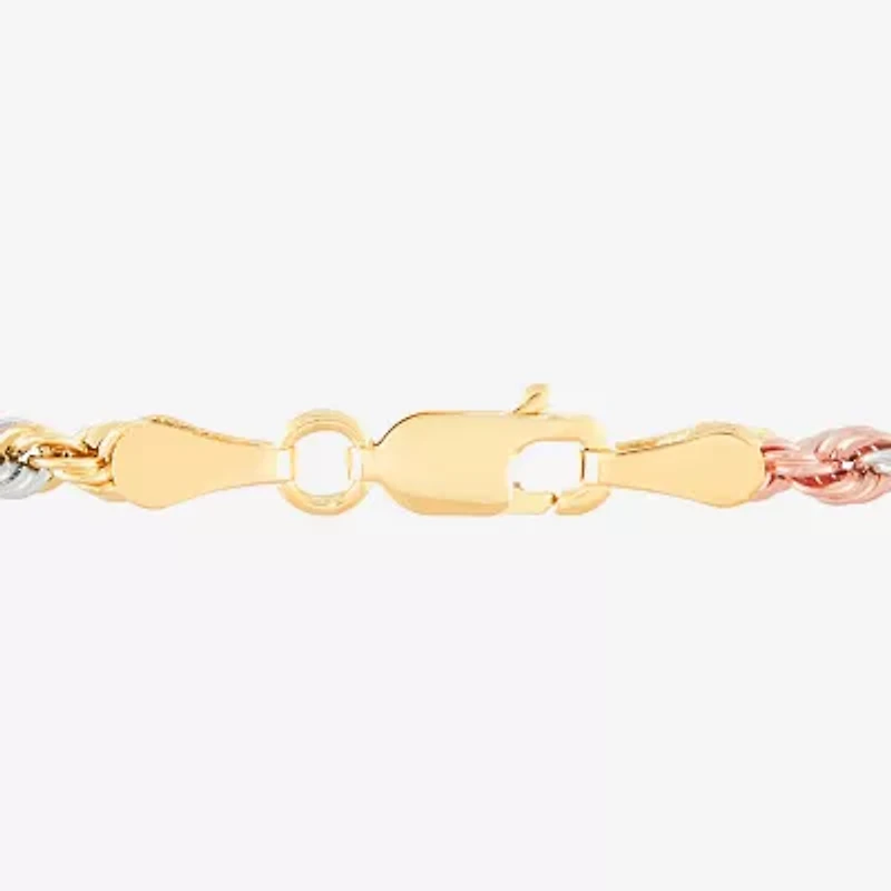Unisex Adult 10K Tri-Color Gold 18 Inch Rope Chain Necklace