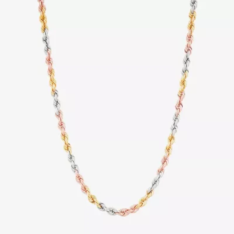 Unisex Adult 10K Tri-Color Gold 18 Inch Rope Chain Necklace