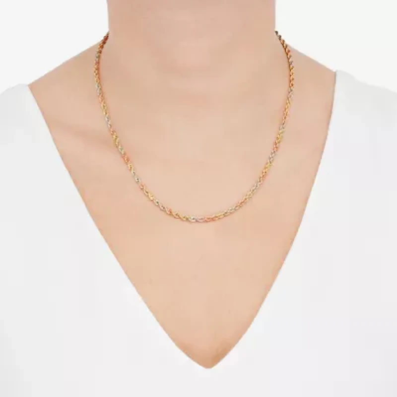 Unisex Adult 10K Tri-Color Gold 18 Inch Rope Chain Necklace