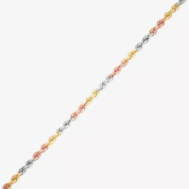 Unisex Adult 10K Tri-Color Gold 18 Inch Rope Chain Necklace