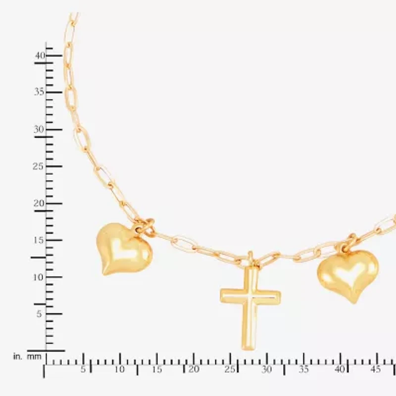 Gold Addiction Womens 10K Gold Cross Heart Charm Bracelet