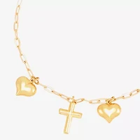 Gold Addiction Womens 10K Gold Cross Heart Charm Bracelet