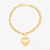 Made in Italy Womens 14K Gold Over Silver Heart Charm Bracelet