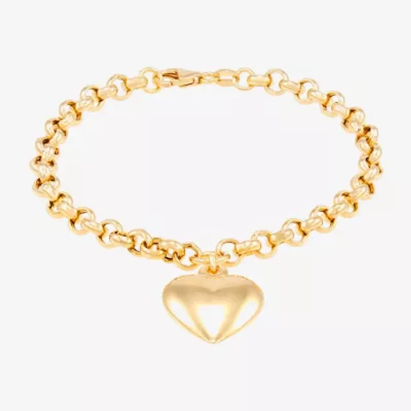 Made in Italy Womens 14K Gold Over Silver Heart Charm Bracelet