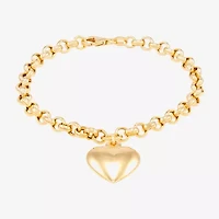 Made in Italy Womens 14K Gold Over Silver Heart Charm Bracelet