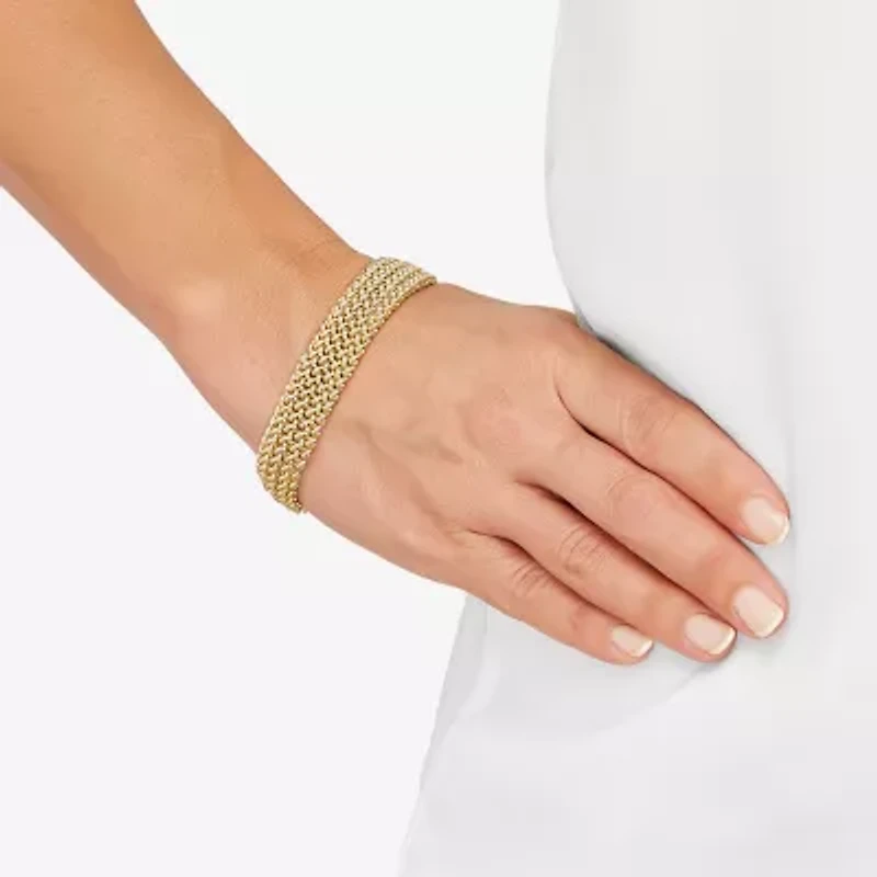 Made in Italy Womens 14K Gold Over Silver Semisolid Heart 7.5 Inch Link Bracelet