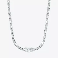 Diamonart Womens White Cubic Zirconia Sterling Silver 16 Inch Tennis Necklace