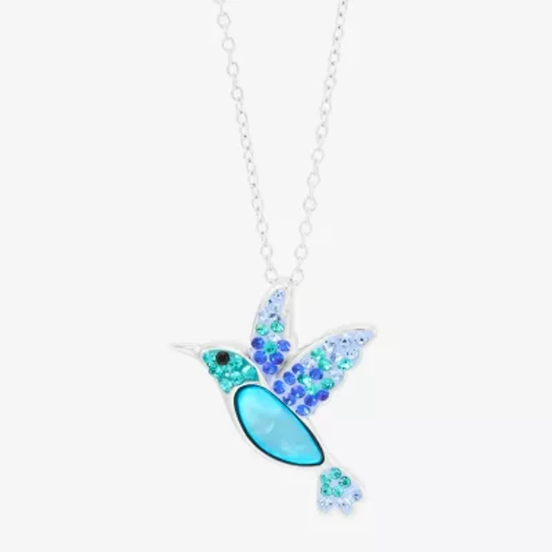 Womens Blue Crystal Sterling Silver 18 Inch Pendant Necklace