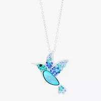 Womens Blue Crystal Sterling Silver 18 Inch Pendant Necklace