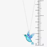 Womens Blue Crystal Sterling Silver 18 Inch Pendant Necklace