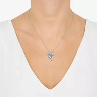 Womens Blue Crystal Sterling Silver 18 Inch Pendant Necklace