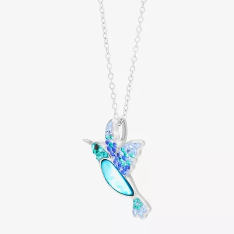 Womens Blue Crystal Sterling Silver 18 Inch Pendant Necklace
