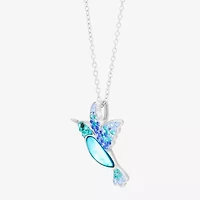 Womens Blue Crystal Sterling Silver 18 Inch Pendant Necklace
