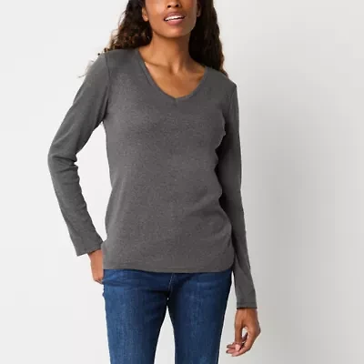 Liz Claiborne Womens V Neck Long Sleeve Tall T-Shirt