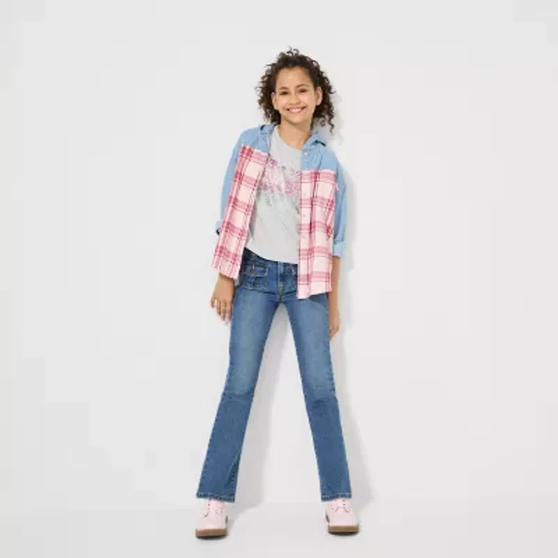 Levi's® Big Kid Girls Hooded Long Sleeve Regular Fit Button-Down Shirt