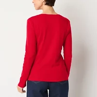 Liz Claiborne Womens V Neck Long Sleeve Tall T-Shirt