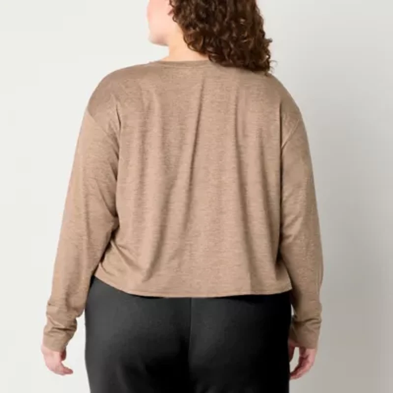 Xersion Womens Everyday Crew Neck Long Sleeve T-Shirt Plus