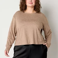 Xersion Womens Everyday Crew Neck Long Sleeve T-Shirt Plus