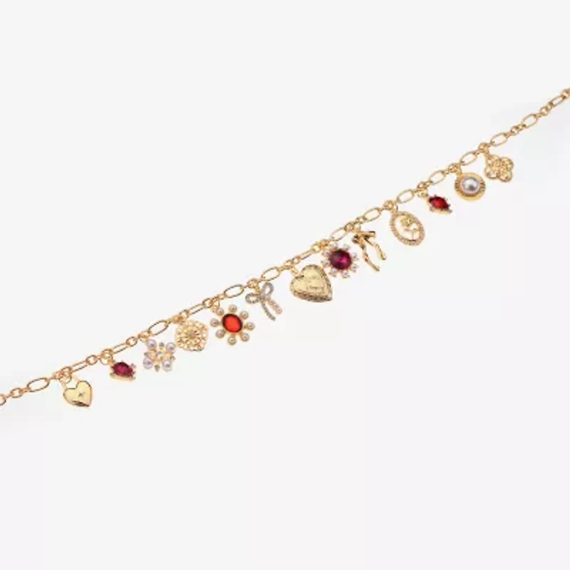 Bijoux Bar Gold Tone Womens Red 16 Inch Statement Necklace