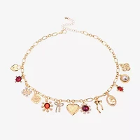 Bijoux Bar Gold Tone Womens Red 16 Inch Statement Necklace