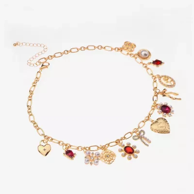 Bijoux Bar Gold Tone Womens Red 16 Inch Statement Necklace
