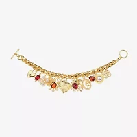 Bijoux Bar Gold Tone Womens Green Glass Heart Charm Bracelet