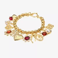 Bijoux Bar Gold Tone Womens Green Glass Heart Charm Bracelet