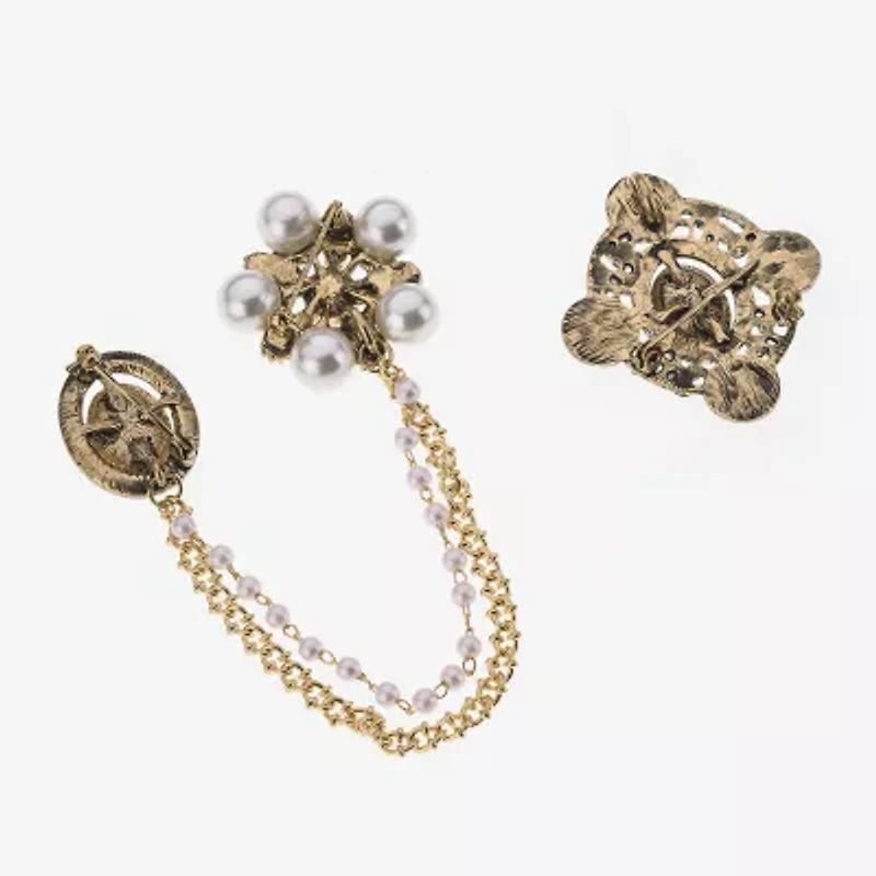 Bijoux Bar Gold Tone Red Glass Brooch