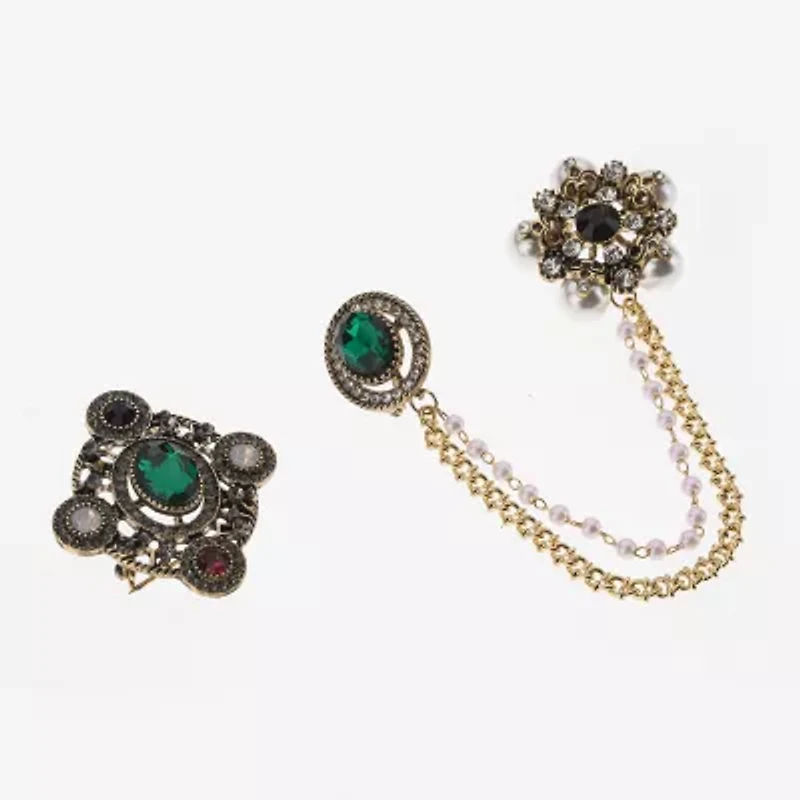 Bijoux Bar Gold Tone Red Glass Brooch