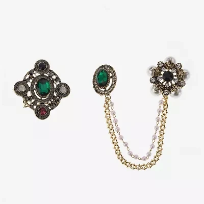 Bijoux Bar Gold Tone Red Glass Brooch