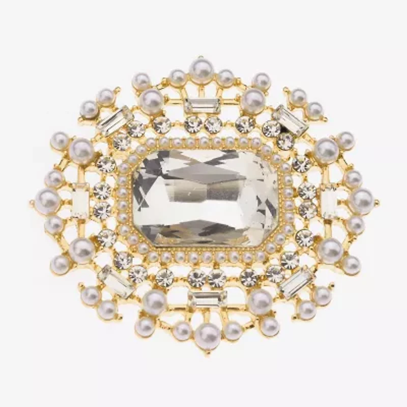 Bijoux Bar Gold Tone Glass Brooch