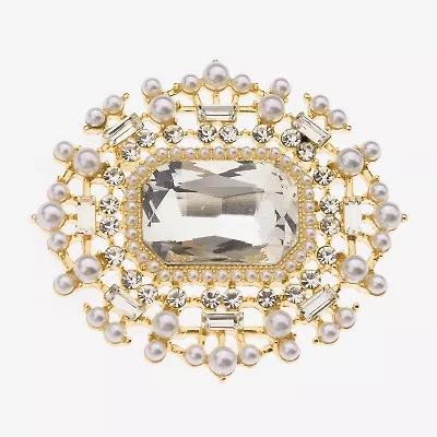 Bijoux Bar Gold Tone Glass Brooch