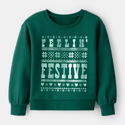 Carter's Little & Big Kid Girls Holiday Round Neck Long Sleeve Pullover Sweater