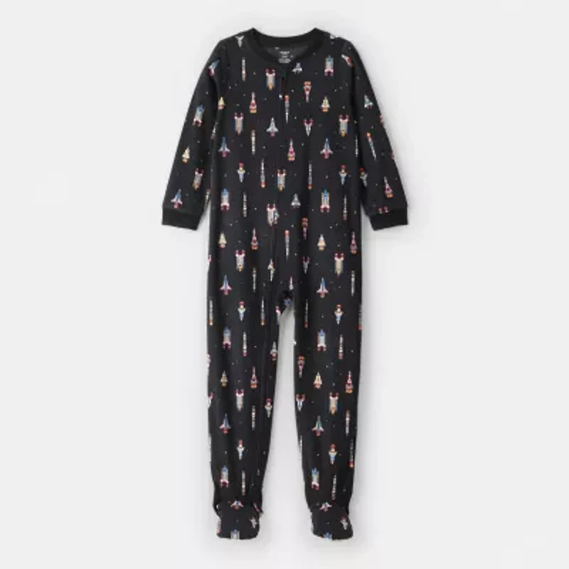 Carter's Space Little & Big Kid Boys Footed Fleece Round Neck Long Sleeve One Piece Pajama