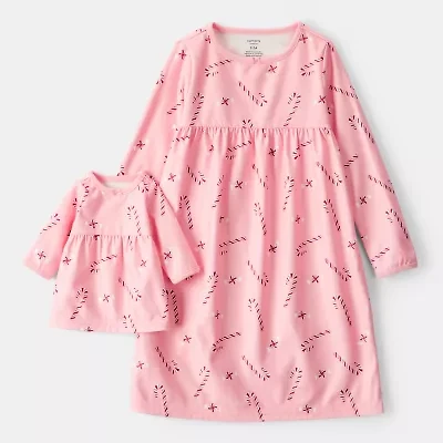 Carter's Family Matching Candy Cane Little & Big Kid Girls Fleece Round Neck Long Sleeve 2-pc. Nightgown