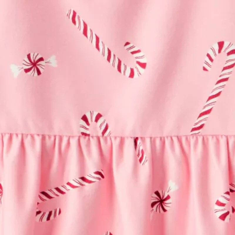 Carter's Family Matching Candy Cane Little & Big Kid Girls Fleece Round Neck Long Sleeve 2-pc. Nightgown