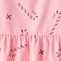 Carter's Family Matching Candy Cane Little & Big Kid Girls Fleece Round Neck Long Sleeve 2-pc. Nightgown