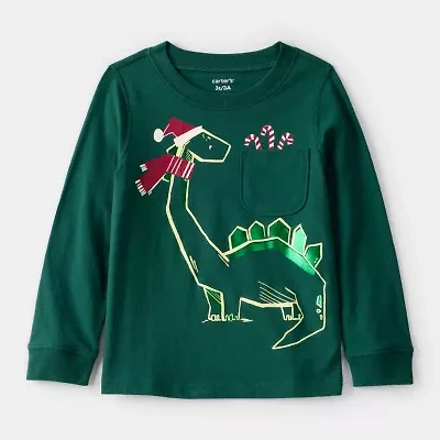 Carter's Holiday Toddler Boys Round Neck Long Sleeve Regular Fit Graphic T-Shirt