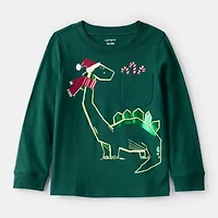 Carter's Holiday Toddler Boys Round Neck Long Sleeve Regular Fit Graphic T-Shirt