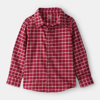 Carter's Little & Big Kid Boys Long Sleeve Cuffed Regular Fit Button-Down Shirt